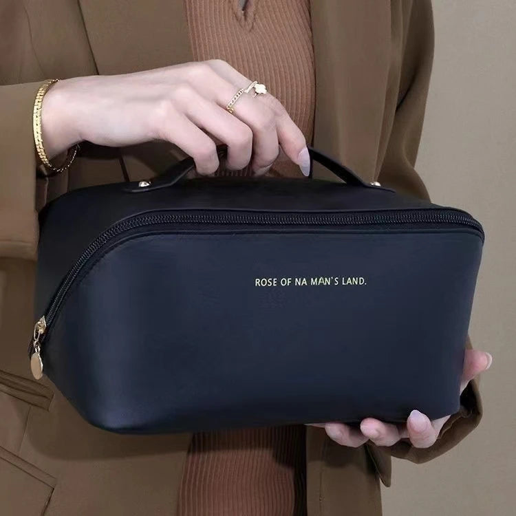 Large travel cosmetic bag women's leather hand-held cosmetic bag travel large-capacity cosmetic bag women's cosmetic kit