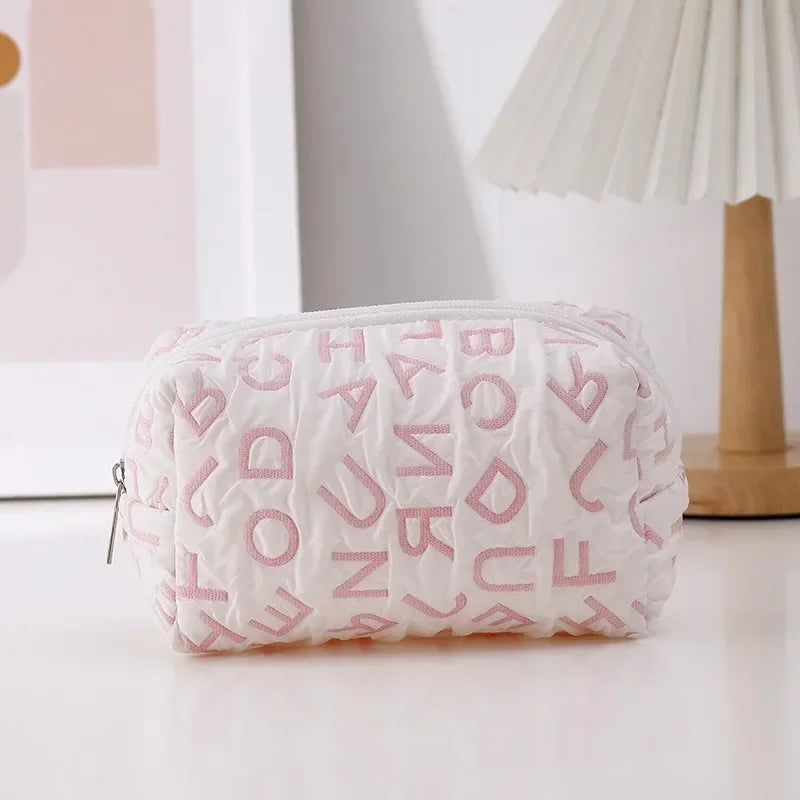 Kawaii Letters Travel Zipper Cosmetic Lipstick Storage Bag Women Makeup Organizer Handbag Purse Stationery Pencil Case Pouch Bag